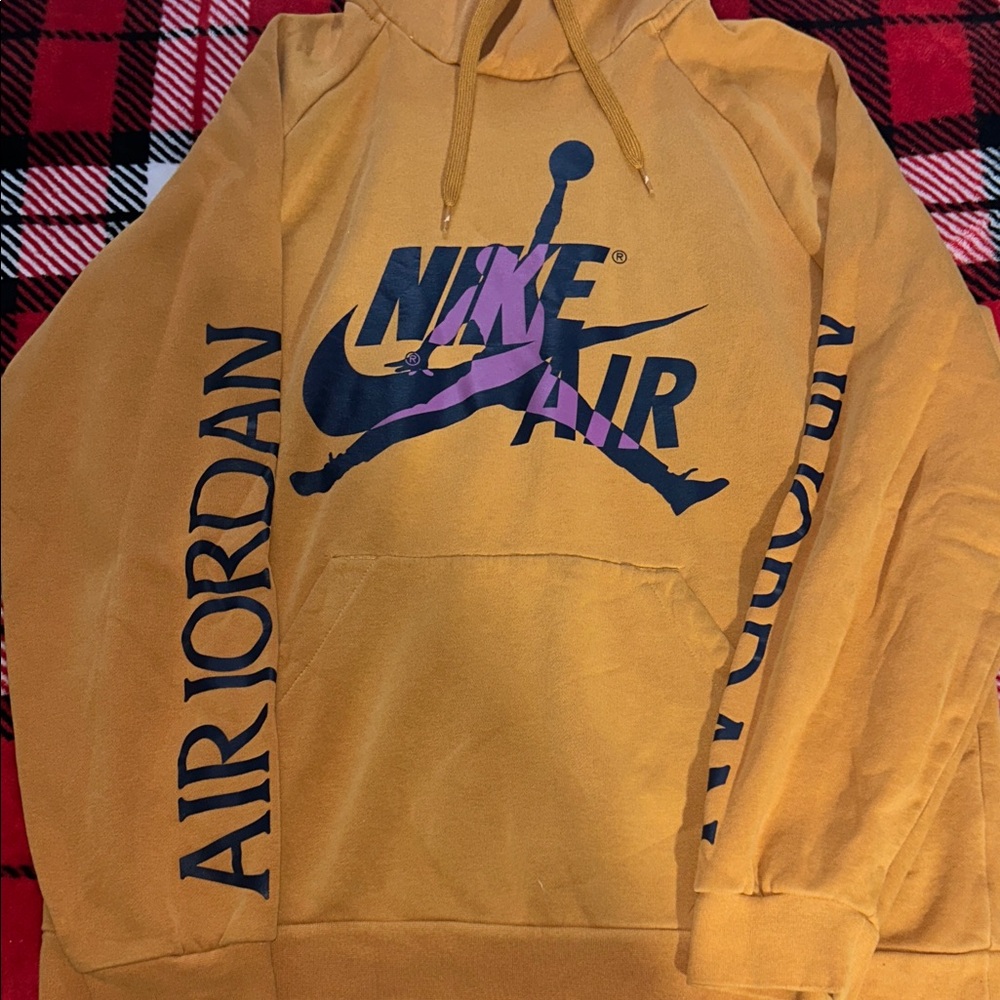 Nike Air Jordan Men's Gold and Purple Hoodie